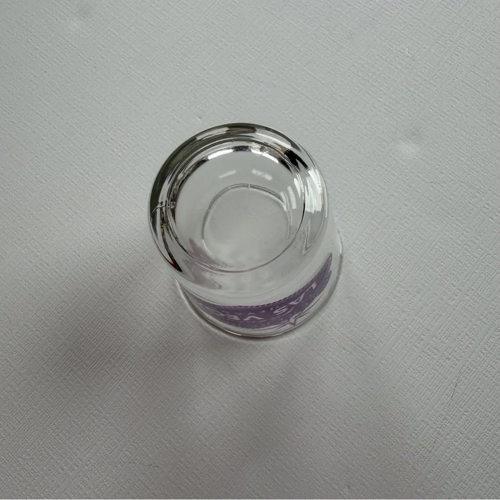 VTG‎ Welcome to Fabulous Las Vegas Nevada clear purple shot glass 2.5”